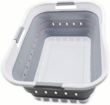 42L Collapsible Plastic Laundry Basket White Grey