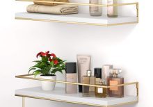 White Floating Shelves Set 2 Golden Towel Rack 15.7"