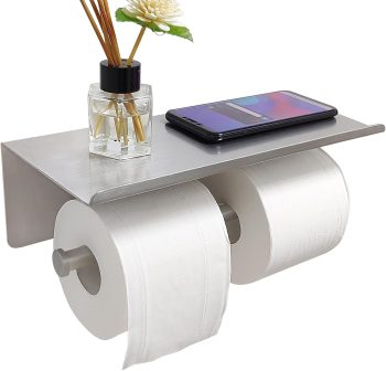 Double Toilet Paper Holder with Shelf Brushed Nickel