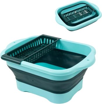 Collapsible Dish Basin 11L Green with Drain Plug