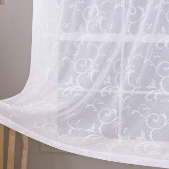 Floral Embroidery Sheer Curtains White 45" 2 Panels