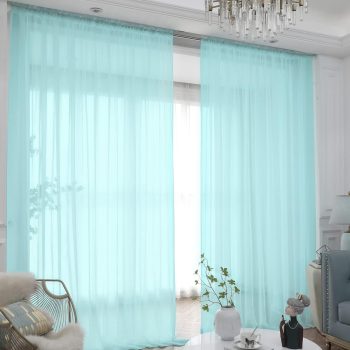 Lake Blue Sheer Curtains 84" Rod Pocket 2 Panels