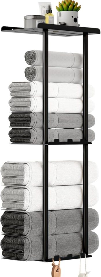 3 Tier Metal Towel Rack with Shelf Black 29"