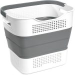 Foldable Laundry Basket Grey Plastic Pop Up