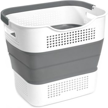 Foldable Laundry Basket Grey Plastic Pop Up