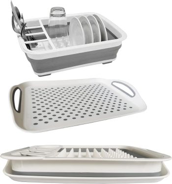 Collapsible Dish Drying Rack with Drain Board Set