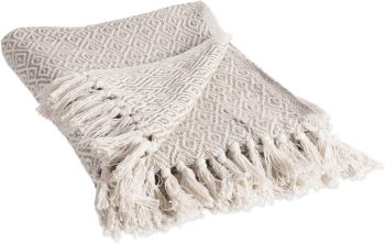 Rustic Farmhouse Double Diamond Woven Throw Stone 50x60