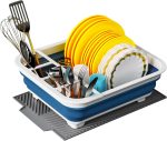Collapsible Dish Drying Rack Blue-White Silicone Pad