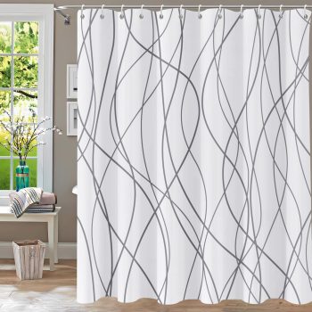 Grey White Striped Fabric Shower Curtain 72x72