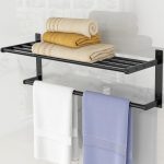 24 Inch Towel Rack with Shelf Black Stainless Steel