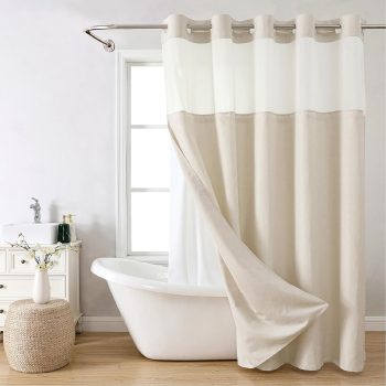 No Hooks Polyester Textured Shower Curtain Liner Set Cream 71x74