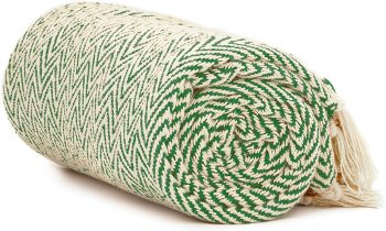 Cotton Throw Blanket with Fringe Sage Beige Herringbone 50x60