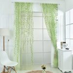 Willow Leaf Sheer Gauze Curtains Green 2 Panels