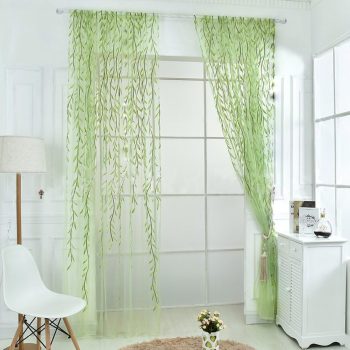 Willow Leaf Sheer Gauze Curtains Green 2 Panels