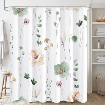Watercolor Floral Shower Curtain Sage Beige 72x72