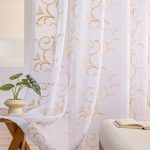 Sheer Curtains White-Beige 45" Floral Embroidery 2 Panels