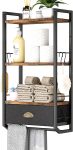 3 Tier Towel Rack with Drawer Towel Bars Rustic Black Brown