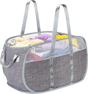 Pop Up Laundry Basket Reinforced Handles Gray