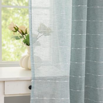 Boho Blue Embroidered Sheer Curtains 52x63 Pale Blue