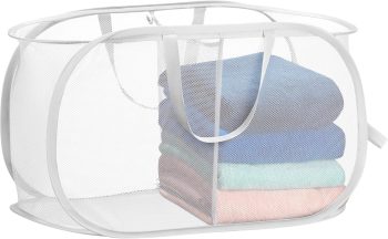 Foldable Laundry Basket White 2-Compartments
