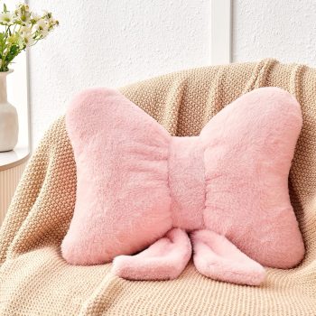 Pink Bow Pillow Faux Rabbit Fur