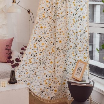Semi-Blackout Yellow Florals Curtain 59x84 Tassels