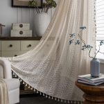 Crochet Lace Semi-Sheer Curtain Beige 59x84 Tassels