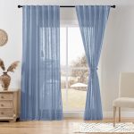 Linen Sheer Curtains 84" Dusty Blue Rod Pocket 2 Panels