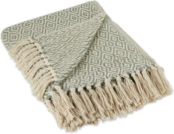 Rustic Farmhouse Double Diamond Woven Throw Artichoke Green 50x60