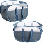 2 Pcs Pop Up Laundry Hamper Blue Dual Handles