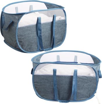 2 Pcs Pop Up Laundry Hamper Blue Dual Handles