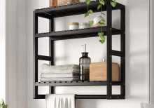 Over Toilet Storage Bamboo Towel Rack Black 3 Tier