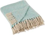 Rustic Farmhouse Double Diamond Woven Throw Aqua 50x60