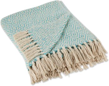 Rustic Farmhouse Double Diamond Woven Throw Aqua 50x60