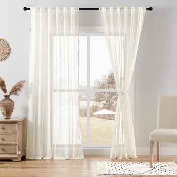 Natural Linen Sheer Curtains 84" Rod Pocket Back Tab 2 Panels