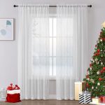 White Silver Sparkle Sheer Curtains 63" Moroccan Damask 2 Panels