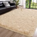 Beige Fluffy Shag Rug 4x6