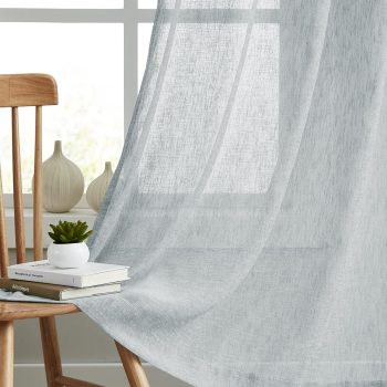 Grey Linen Sheer Curtains 84" Burlap Voile 2 Panels