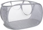 Mesh Pop Up Laundry Hamper with Pocket Grey