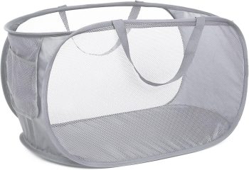 Mesh Pop Up Laundry Hamper with Pocket Grey