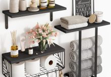 Over Toilet Floating Shelves with Towel Rack Black