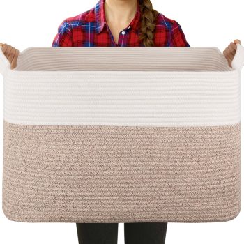 Extra Large Cotton Rope Basket Brown White 95L