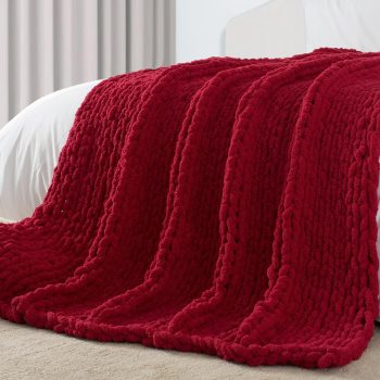 Chunky Chenille Knit Throw Red 50x60