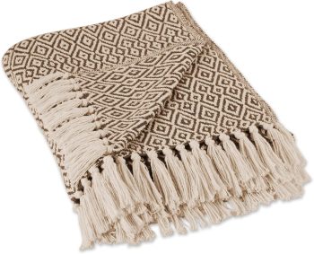 Rustic Farmhouse Double Diamond Woven Throw Brown 50x60