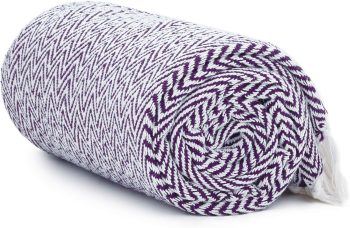Cotton Throw Blanket Purple White Herringbone 50x60