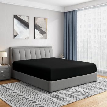 Double Brushed Microfiber Fitted Sheet Black 14 inch Pocket