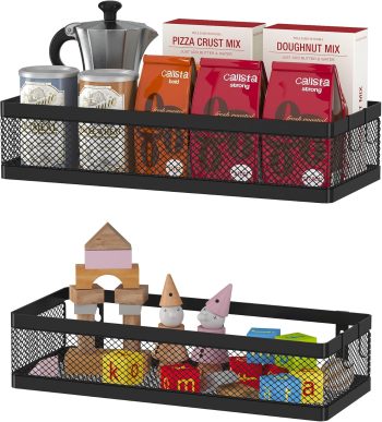 Hanging Wire Storage Baskets 2 Pack Black