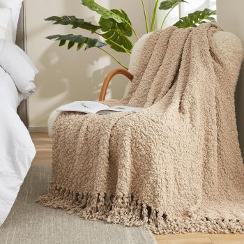 Textured Mulberry Chunky Knit Throw Beige 50x60