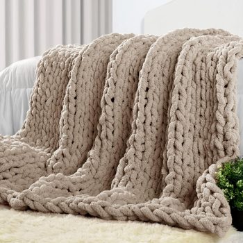 Chunky Chenille Knit Throw Taupe 50x60