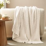Chenille Chunky Knit Throw Chevron Ivory 50x60